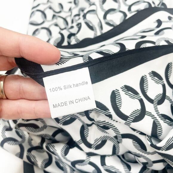 2/$30 NEW White Black Square Printed Silky Fashion Scarf Geometric Chain Links - Picture 6 of 7